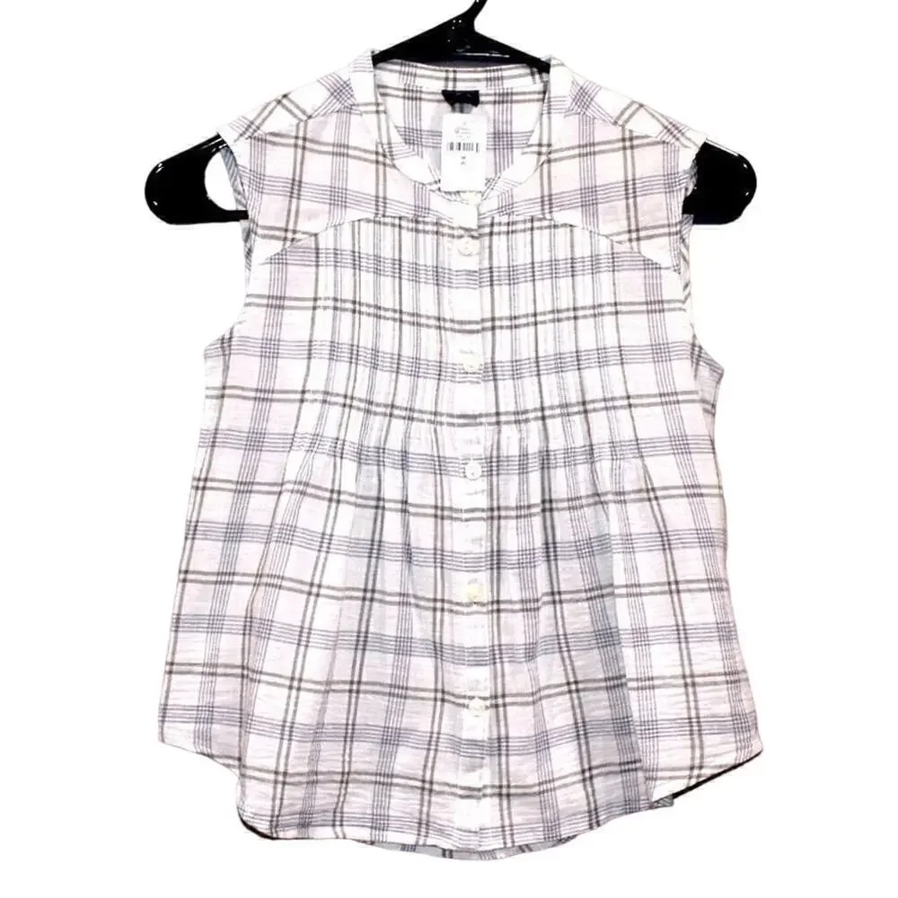 Gap Kids Plaid Sleeveless Button Front Top Girls M 8 Lightweight NWT